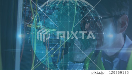 Image of globe and connections over servers Image of globe and connections over servers 129569156