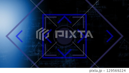 Image of graphical circle and square shapes with brackets scanning over mathematical formulas 129569224