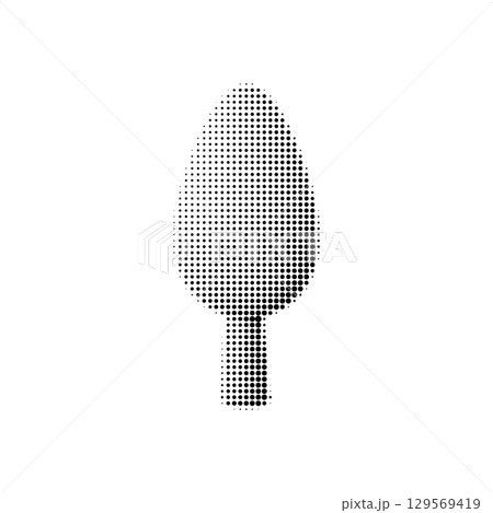 Minimal oval tree vector illustration in halftone black and white style. Clean and decorative nature symbol for eco design, city parks, landscaping graphics, infographics, and modern visuals. Minimal oval tree vector illustration in halftone black and white style. Clean and decorative nature symbol for eco design, city parks, landscaping graphics, infographics, and modern visuals. 129569419
