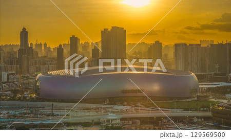 Aug 10 2025 Kai Tak Stadium glowing in sunset light 129569500