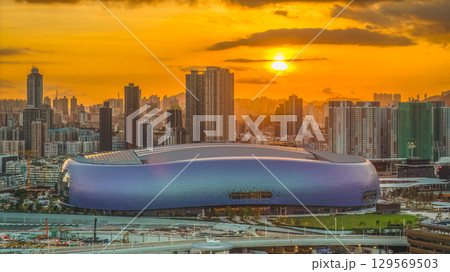 Aug 10 2025 Kai Tak Stadium glowing in sunset light Aug 10 2025 Kai Tak Stadium glowing in sunset light 129569503
