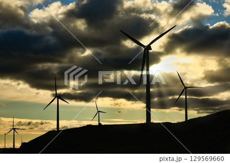 Wind Farm Turbines Silhouette Wind Farm Turbines Silhouette 129569660