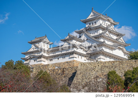 Himeji castle, Historic Japanese castle against blue sky at Himeji, Japan 129569954