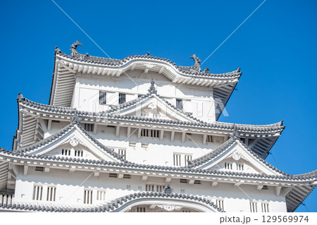 Himeji castle, Historic Japanese castle against a clear blue sky at Himeji, Japan 129569974