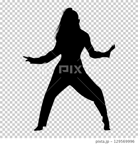 Silhouette illustration of a woman deciding a dance pose Silhouette illustration of a woman deciding a dance pose 129569996