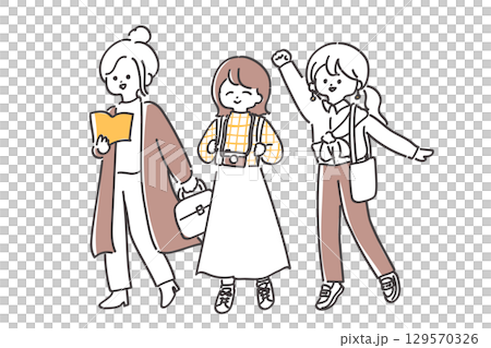 Cute line drawing of women going out 129570326