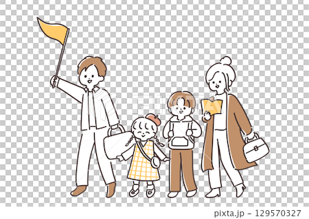 Cute illustration of a family travel scene 129570327