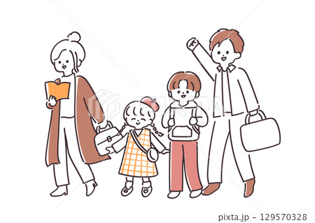 仲良しな家族がお出かけしているかわいいイラスト 仲良しな家族がお出かけしているかわいいイラスト 129570328