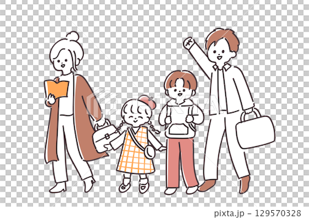 一個友好的家庭外出的可愛插圖 129570328
