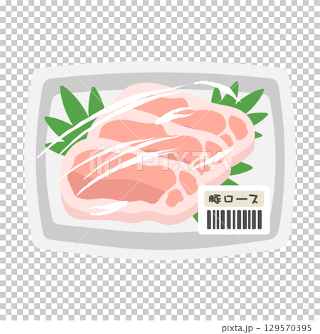 パックに入った豚肉（豚ロース）　スーパー　イラスト 129570395
