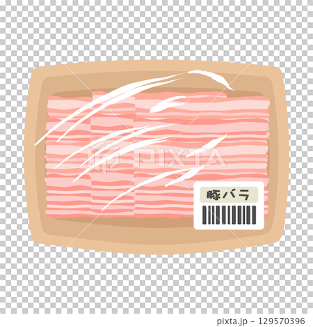 パックに入った豚肉（豚バラ）　スーパー　イラスト 129570396