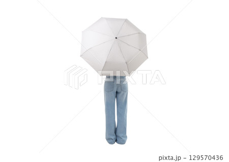 Person with white umbrella in bright light, isolated on white, PNG Person with white umbrella in bright light, isolated on white, PNG 129570436