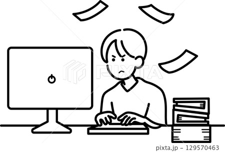 書類を作る医師のイラスト　線画のみ 129570463