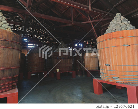 MISO barrel in MISO warehouse / 日本の蔵造り～味噌蔵の内部と味噌樽 129570621