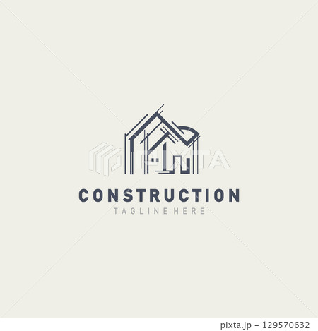 Construction structure line home building and repair logo Design illustration template 129570632