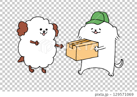 荷物の受け渡しをする犬たち 129571069