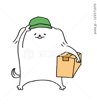 荷物を持った宅配配達員風の犬 129571070