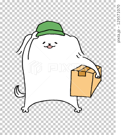 荷物を持った宅配配達員風の犬 129571070