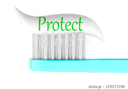 Protect concept. Toothbrush with toothpaste. 3D rendering 129571590