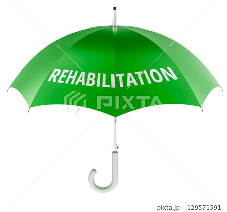 Rehabilitation concept with green umbrella. 3D rendering 129571591