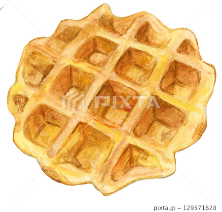手描き水彩のワッフルイラスト 美味しそうなスイーツ素材 129571628