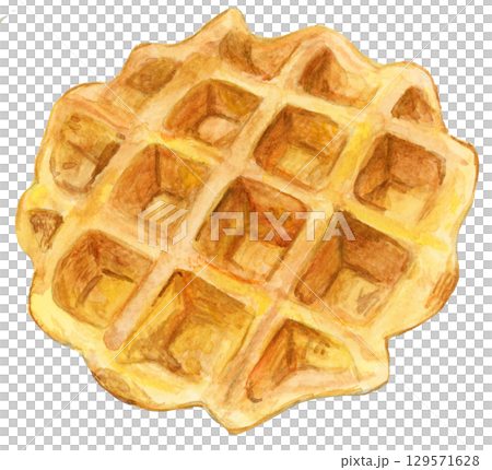 手描き水彩のワッフルイラスト 美味しそうなスイーツ素材 129571628