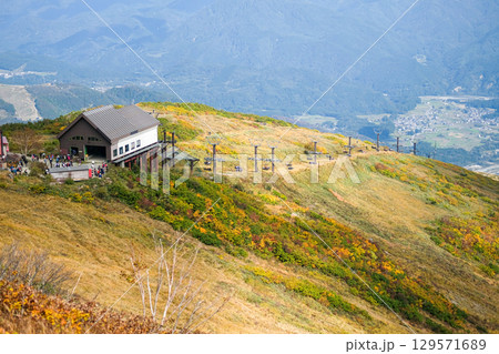 Happo Alpen Line Nature trail, Hakuba, Nagano, Japan, Scenic mountain landscape with a cabin Happo Alpen Line Nature trail, Hakuba, Nagano, Japan, Scenic mountain landscape with a cabin 129571689