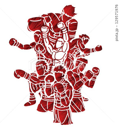 Boxing Sport Ultimate Fighter Mix Action Group of Boxer Kick Boxing Cartoon Graphic Vector Boxing Sport Ultimate Fighter Mix Action Group of Boxer Kick Boxing Cartoon Graphic Vector 129571976