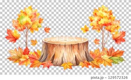 秋のイラスト素材(切り株、水彩テクスチャ) 秋のイラスト素材(切り株、水彩テクスチャ) 129572326