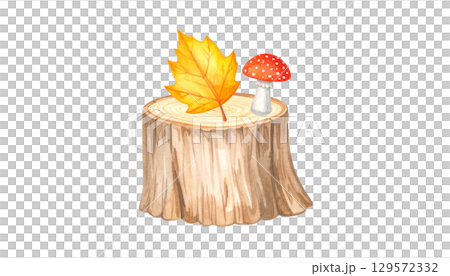 Autumn illustration material (stump, watercolor texture) 129572332