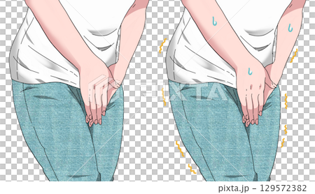 A woman who feels the urge to urinate 129572382
