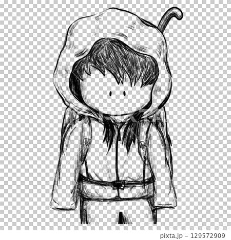 Cute girl in a hooded mountaineering clothing and backpack pencil sketch illustration Cute girl in a hooded mountaineering clothing and backpack pencil sketch illustration 129572909