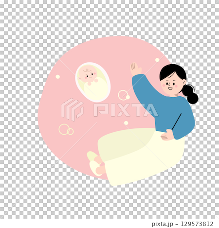 おなかに赤ちゃんがやってきた女性のイメージイラスト おなかに赤ちゃんがやってきた女性のイメージイラスト 129573812