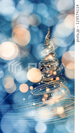 Christmas tree illuminated with sparkling lights and soft bokeh background, creating a magical festive atmosphere for holiday celebrations 129574114