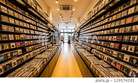 cdが並んでいる店の通路 129574281