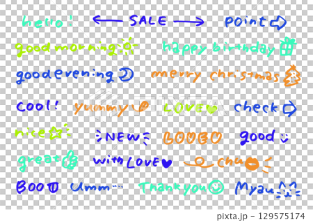 手書き風イラスト&フレーズ集-Hello/Good morningなど 手書き風イラスト&フレーズ集-Hello/Good morningなど 129575174