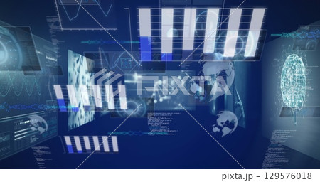 Image of data processing on blue background 129576018