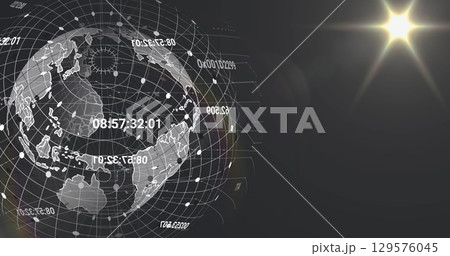Image of globe with data processing over circles on black background 129576045