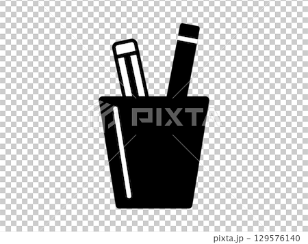 單調的筆和筆筒圖標 129576140