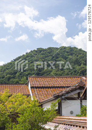 夏空の打吹山と赤瓦の街並み 倉吉市白壁土蔵 夏空の打吹山と赤瓦の街並み 倉吉市白壁土蔵 129576724