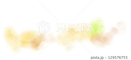 オレンジや黄緑の花のような水彩の筆跡テクスチャ背景イラスト 129576755