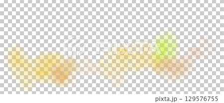 オレンジや黄緑の花のような水彩の筆跡テクスチャ背景イラスト 129576755