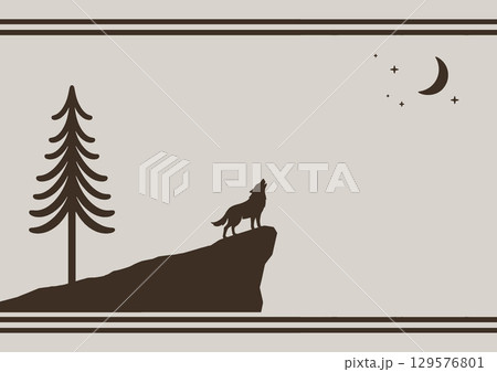 夜の森×オオカミ(グレー) 129576801