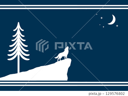 夜の森×オオカミ(ネイビー) 129576802