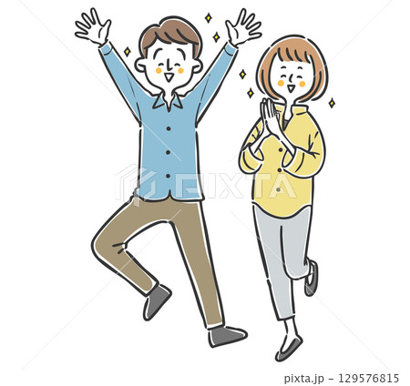喜んでいる夫婦　全身　ベクター 129576815