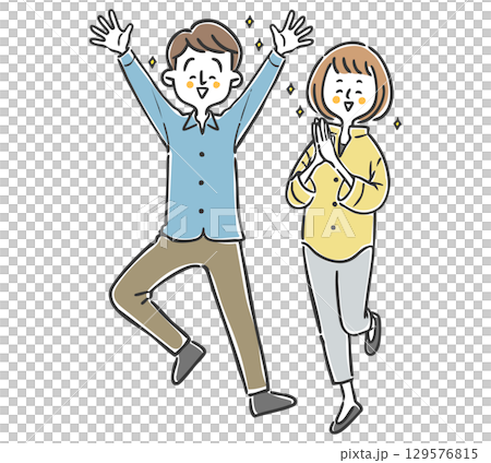 喜んでいる夫婦　全身　ベクター 129576815