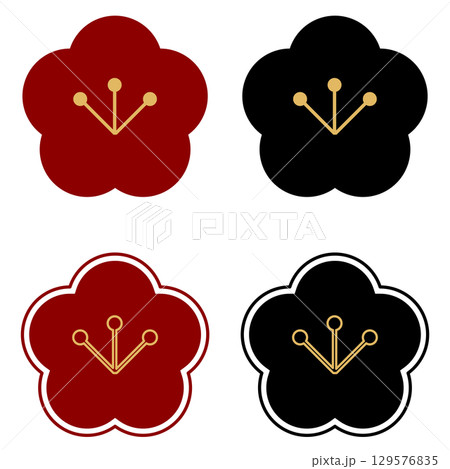 和柄のシンプルな梅のアイコンセット 129576835