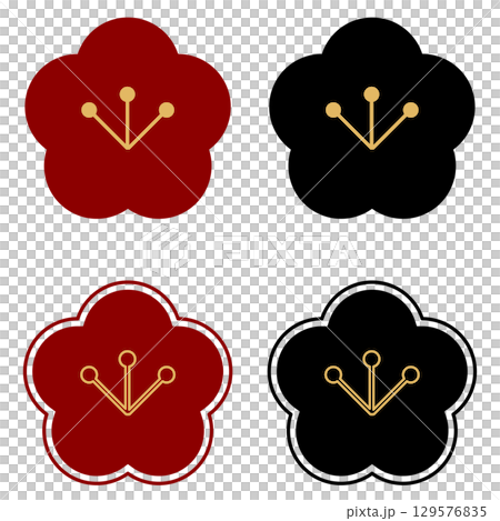 和柄のシンプルな梅のアイコンセット 129576835