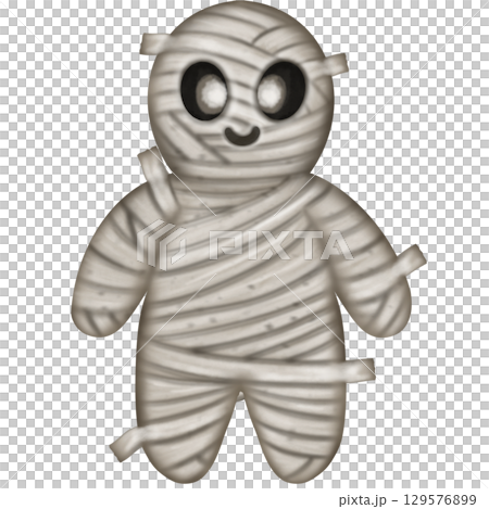 Happy Halloween set with Kawaii ghost, Mummy and decoration carnival elements. Mystical magical collection clipart. Trendy modern hand drawn. 129576899