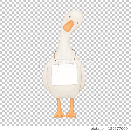 Watercolor cute baby goose with empty banner. Funny animal isolated on white background Watercolor cute baby goose with empty banner. Funny animal isolated on white background 129577009